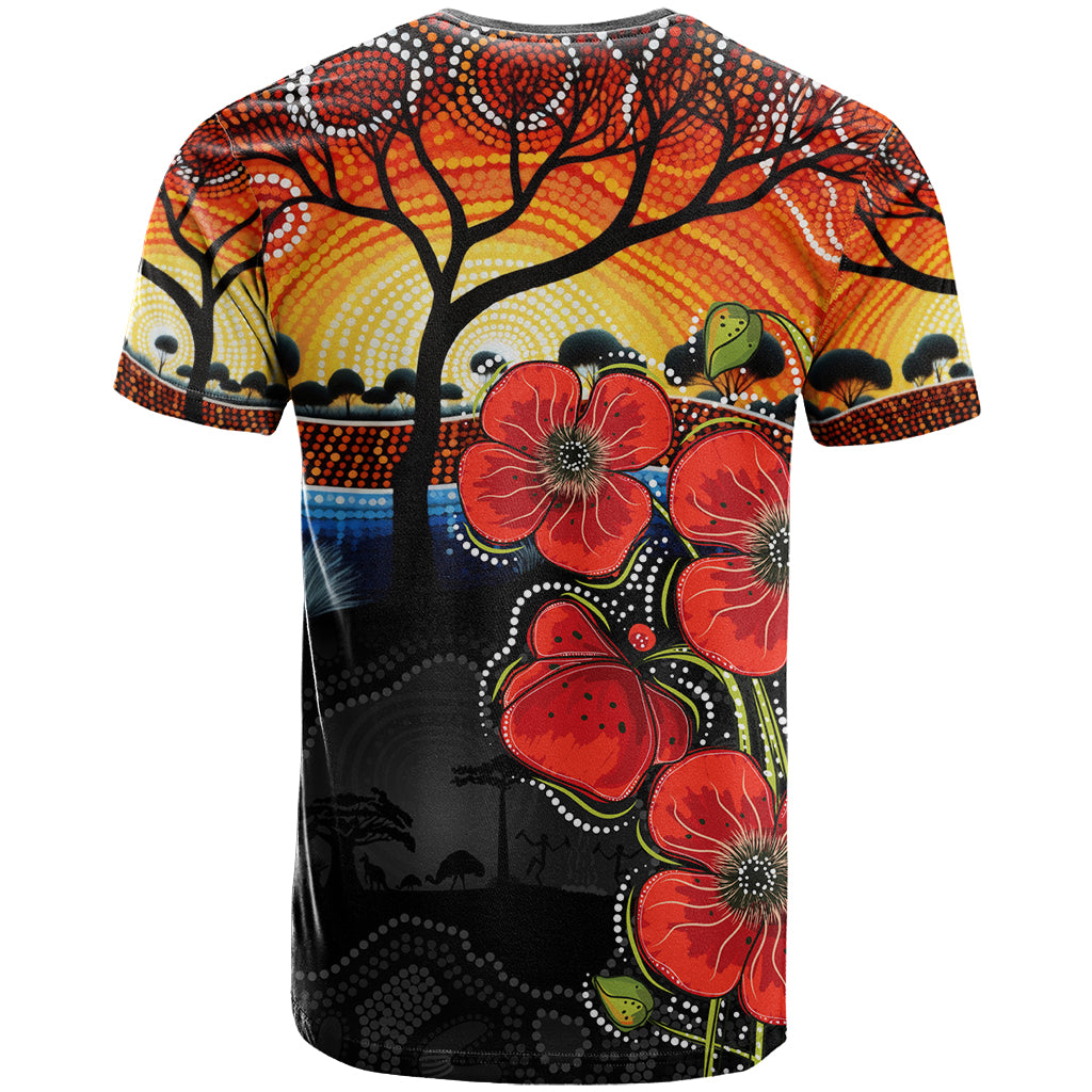 ANZAC Day Australia Poppy Flower T Shirt Aboriginal Style
