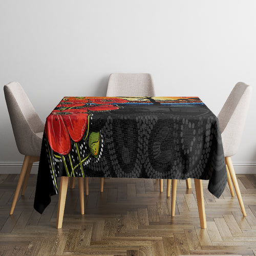 ANZAC Day Australia Poppy Flower Tablecloth Aboriginal Style