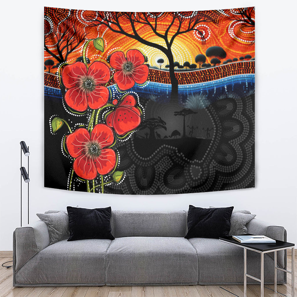 ANZAC Day Australia Poppy Flower Tapestry Aboriginal Style