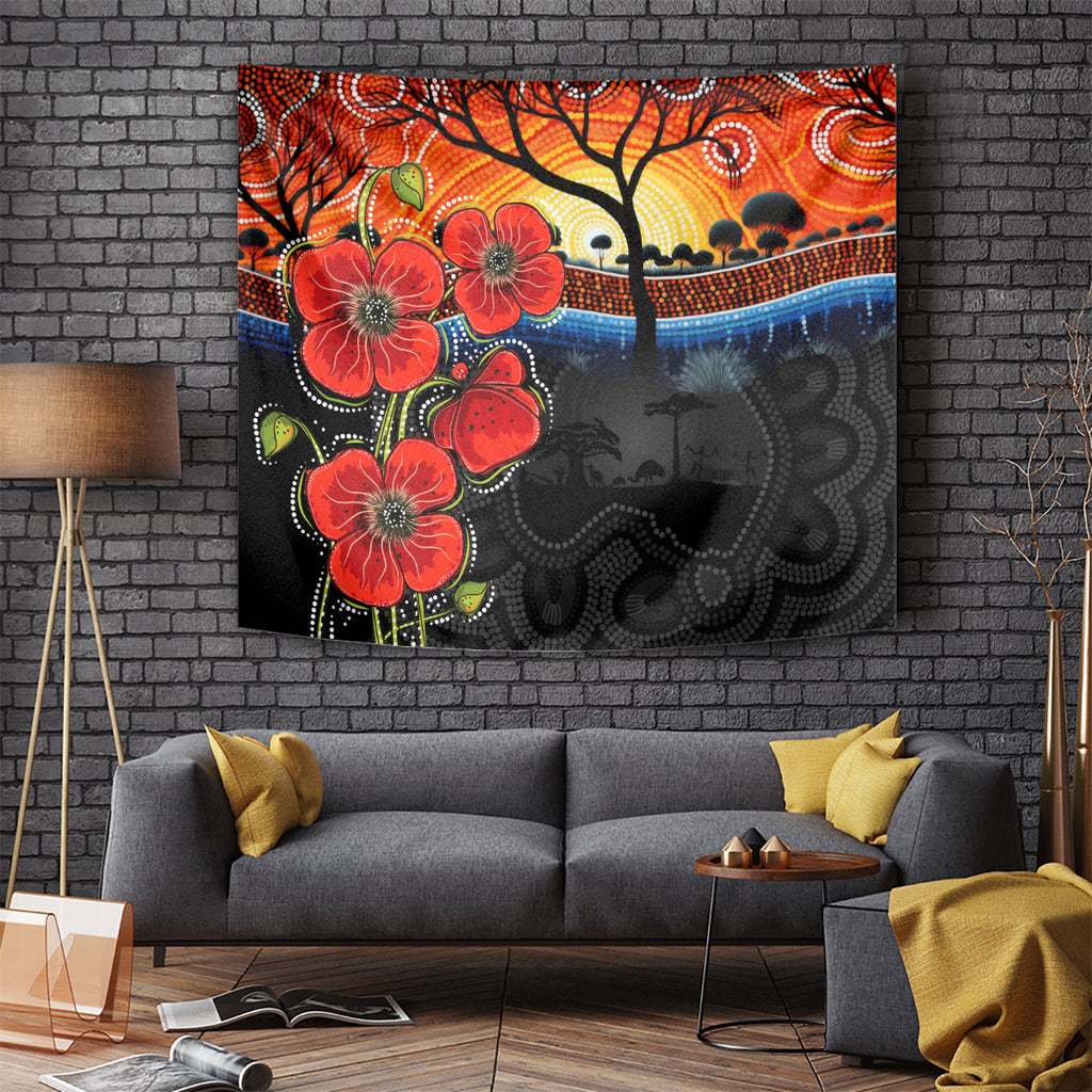 ANZAC Day Australia Poppy Flower Tapestry Aboriginal Style