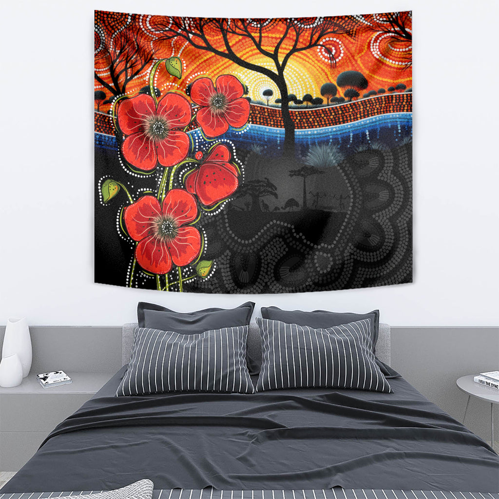 ANZAC Day Australia Poppy Flower Tapestry Aboriginal Style