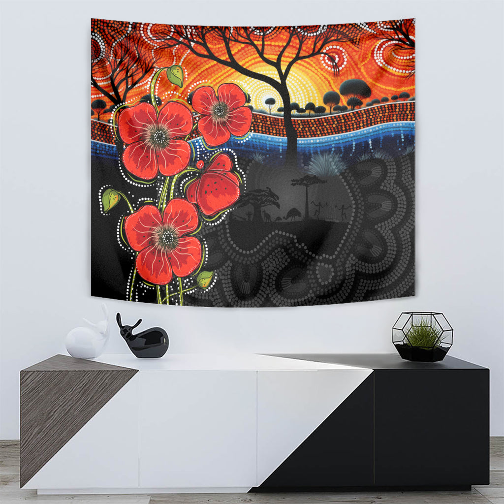 ANZAC Day Australia Poppy Flower Tapestry Aboriginal Style
