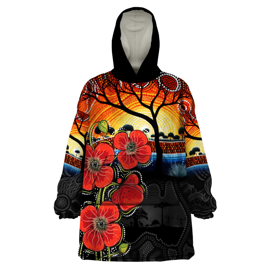 ANZAC Day Australia Poppy Flower Wearable Blanket Hoodie Aboriginal Style