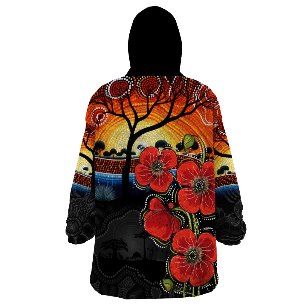 ANZAC Day Australia Poppy Flower Wearable Blanket Hoodie Aboriginal Style
