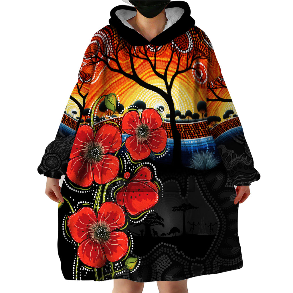 ANZAC Day Australia Poppy Flower Wearable Blanket Hoodie Aboriginal Style
