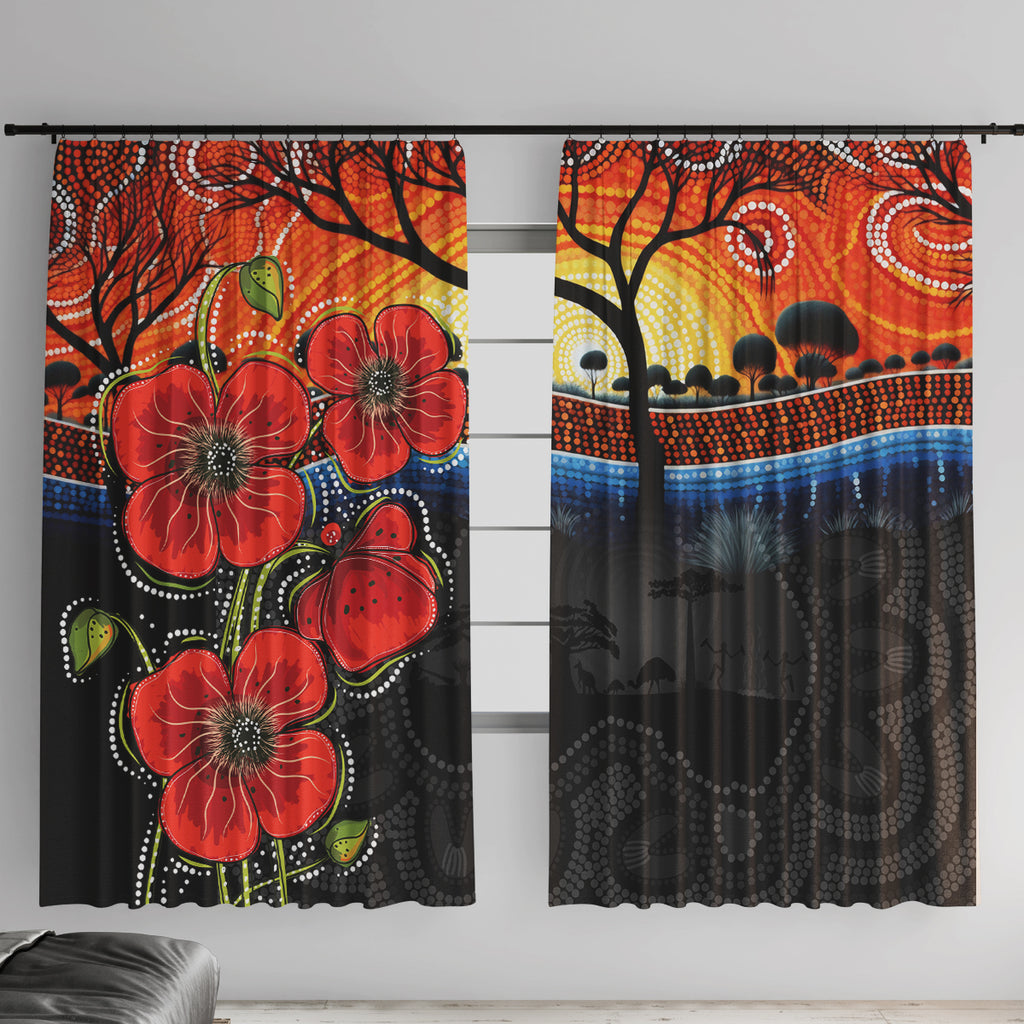 ANZAC Day Australia Poppy Flower Window Curtain Aboriginal Style