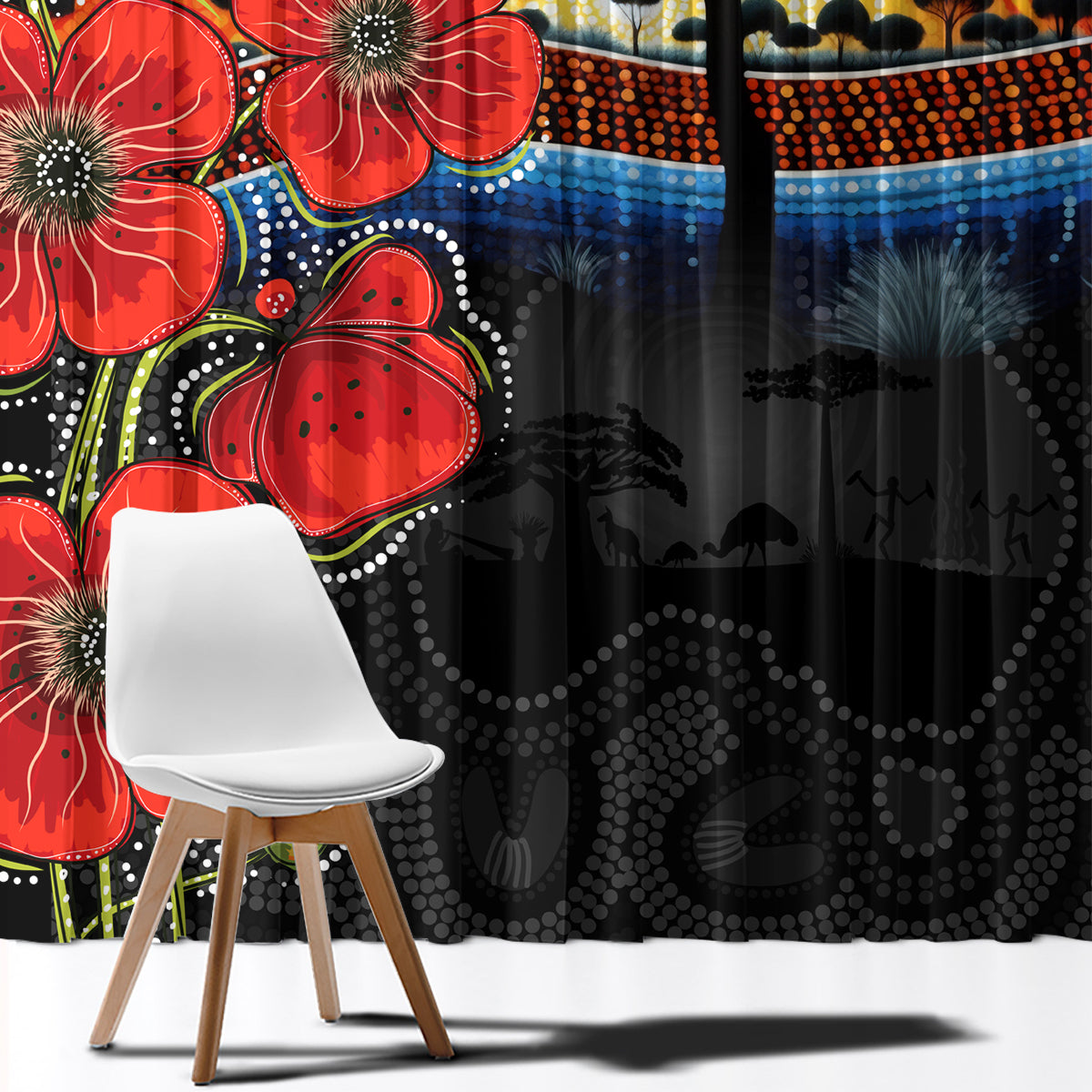 ANZAC Day Australia Poppy Flower Window Curtain Aboriginal Style