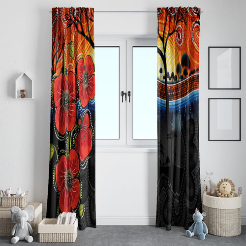 ANZAC Day Australia Poppy Flower Window Curtain Aboriginal Style