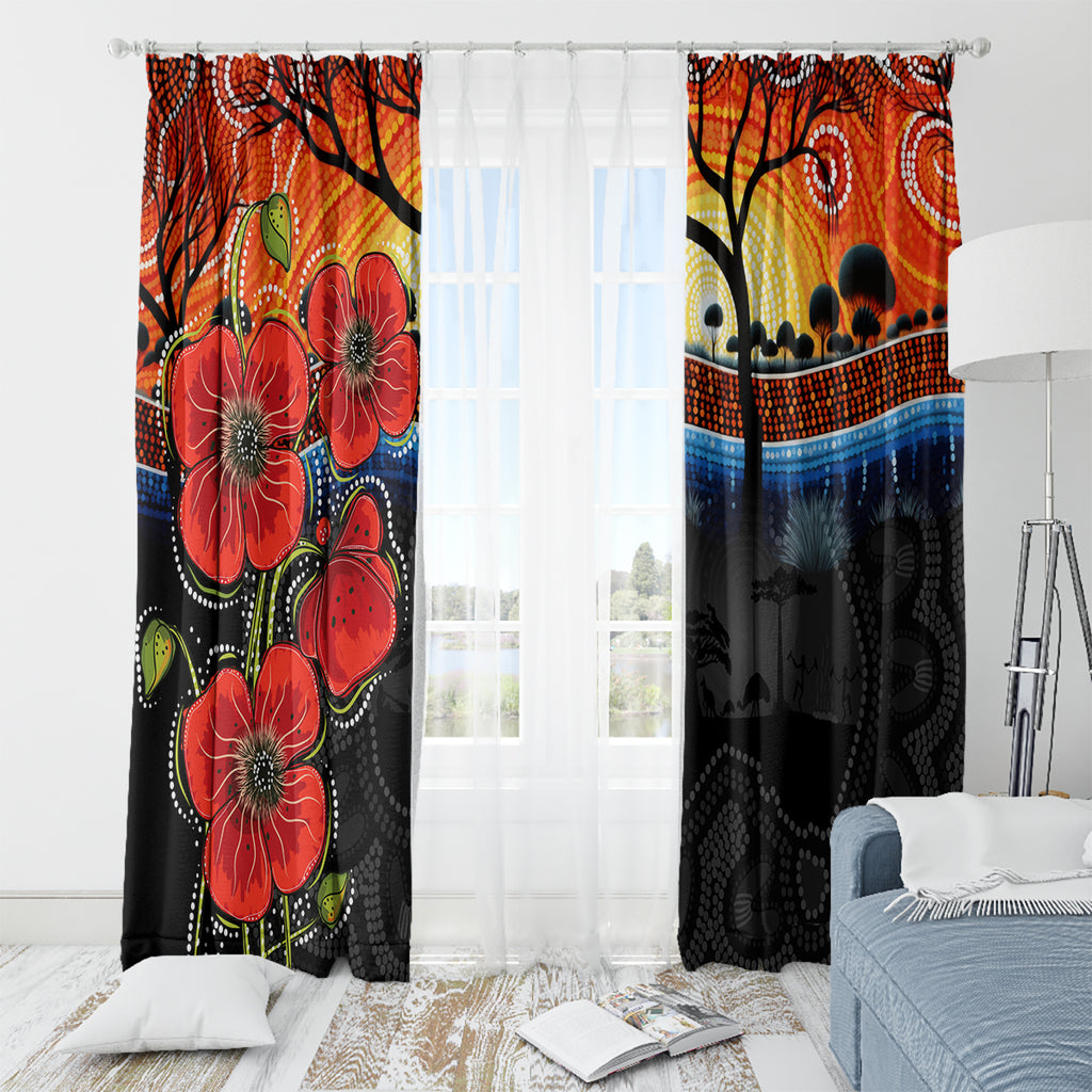 ANZAC Day Australia Poppy Flower Window Curtain Aboriginal Style