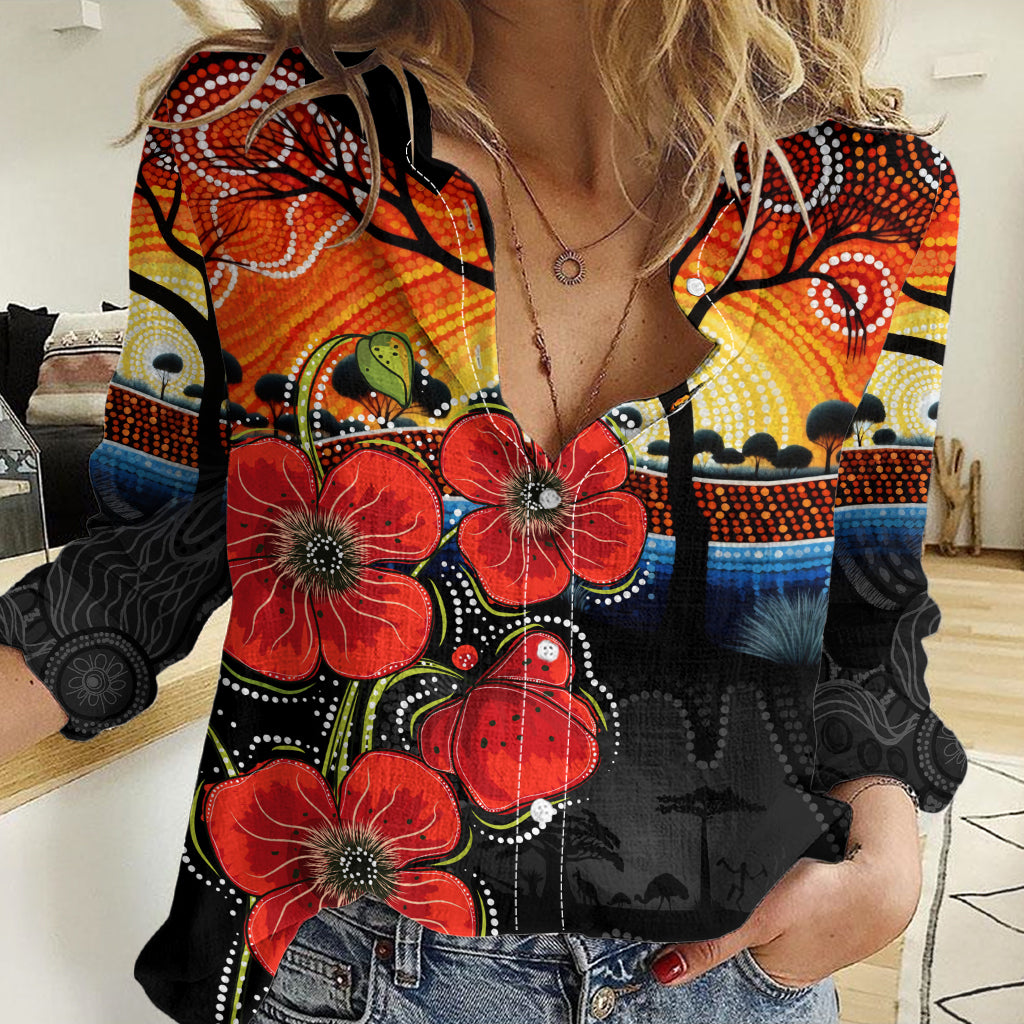 ANZAC Day Australia Poppy Flower Women Casual Shirt Aboriginal Style