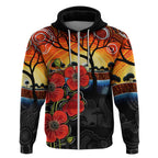 ANZAC Day Australia Poppy Flower Zip Hoodie Aboriginal Style