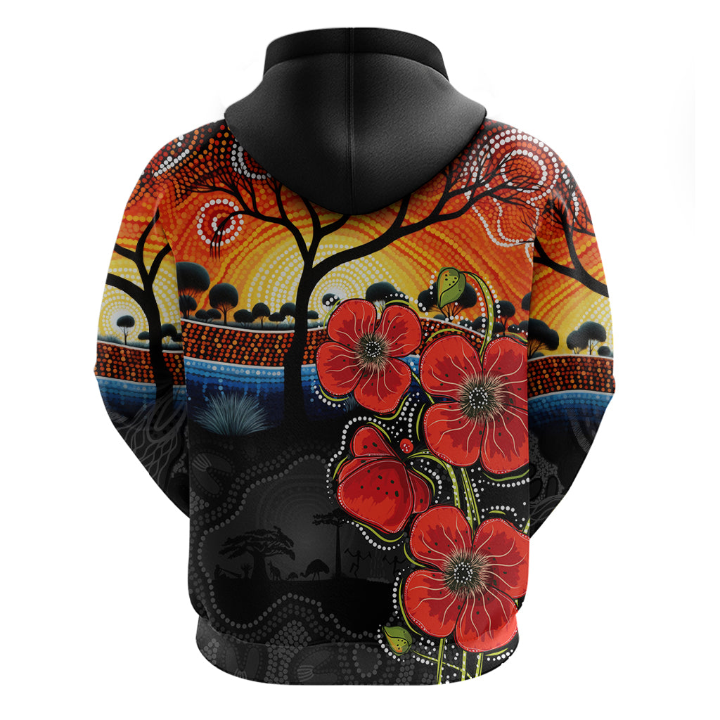 ANZAC Day Australia Poppy Flower Zip Hoodie Aboriginal Style