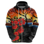 ANZAC Day Australia Poppy Flower Zip Hoodie Aboriginal Style
