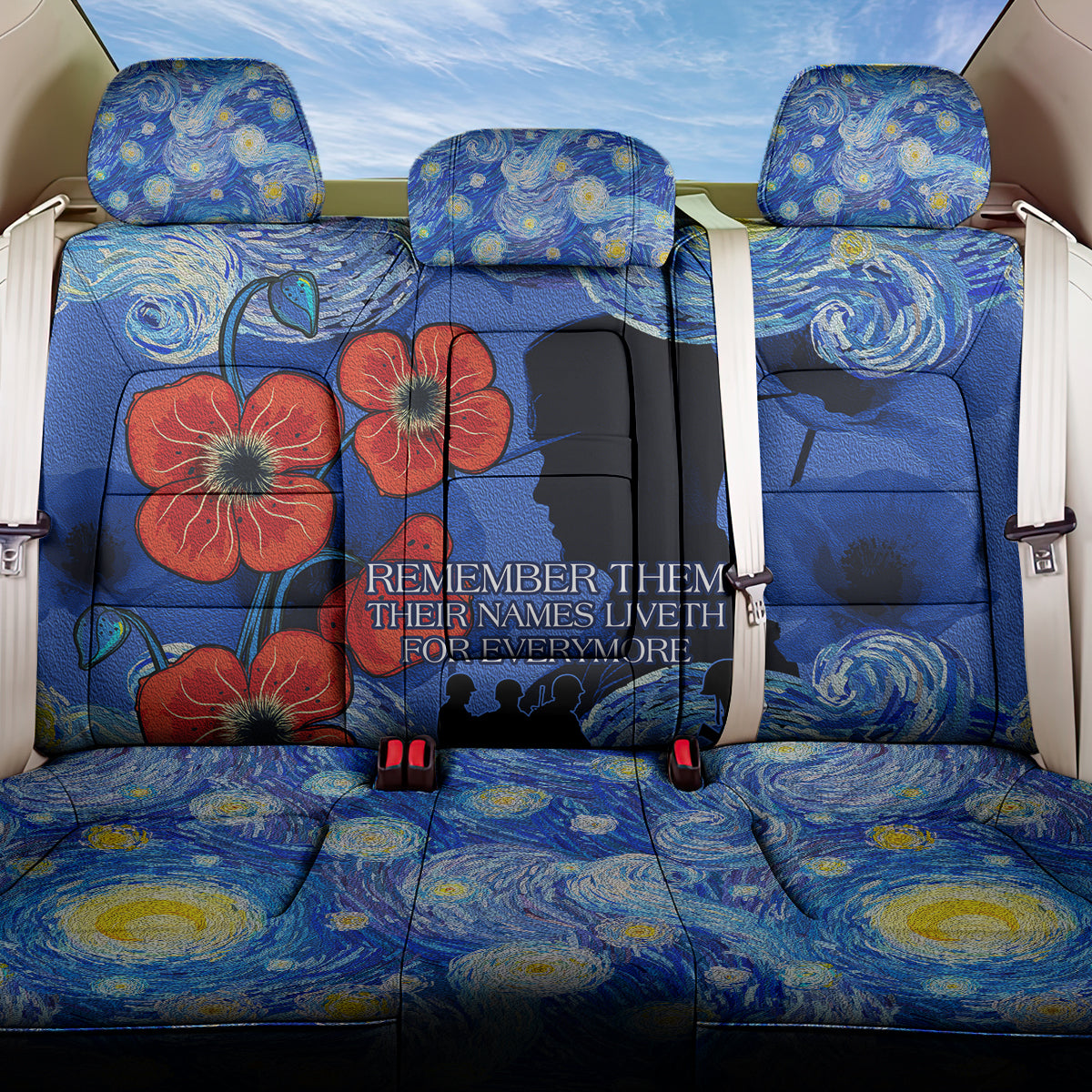 Remember Them ANZAC day Back Car Seat Cover Soldier In Starry Night Oil Paint Style
