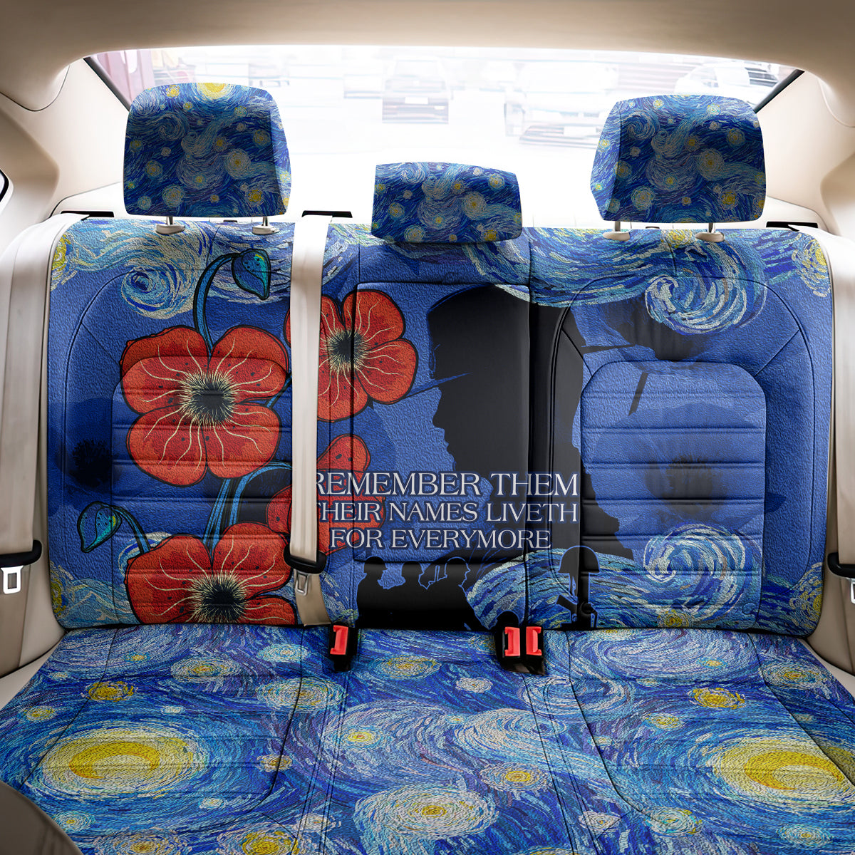 Remember Them ANZAC day Back Car Seat Cover Soldier In Starry Night Oil Paint Style
