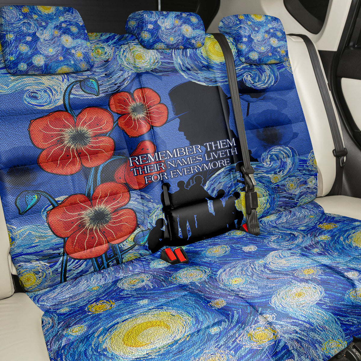 Remember Them ANZAC day Back Car Seat Cover Soldier In Starry Night Oil Paint Style