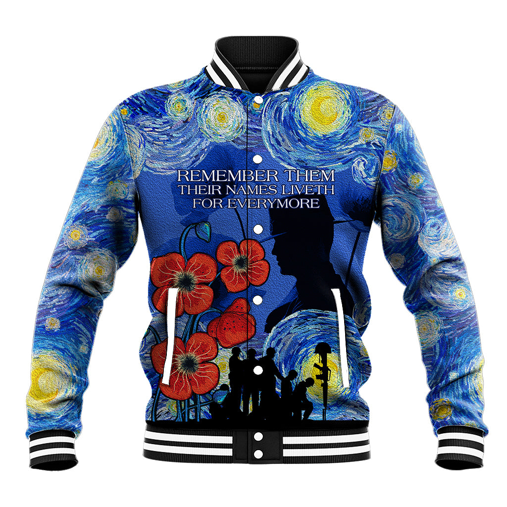Remember Them ANZAC day Baseball Jacket Soldier In Starry Night Oil Paint Style