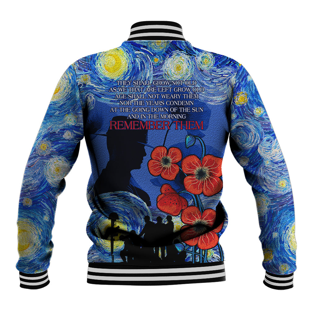 Remember Them ANZAC day Baseball Jacket Soldier In Starry Night Oil Paint Style