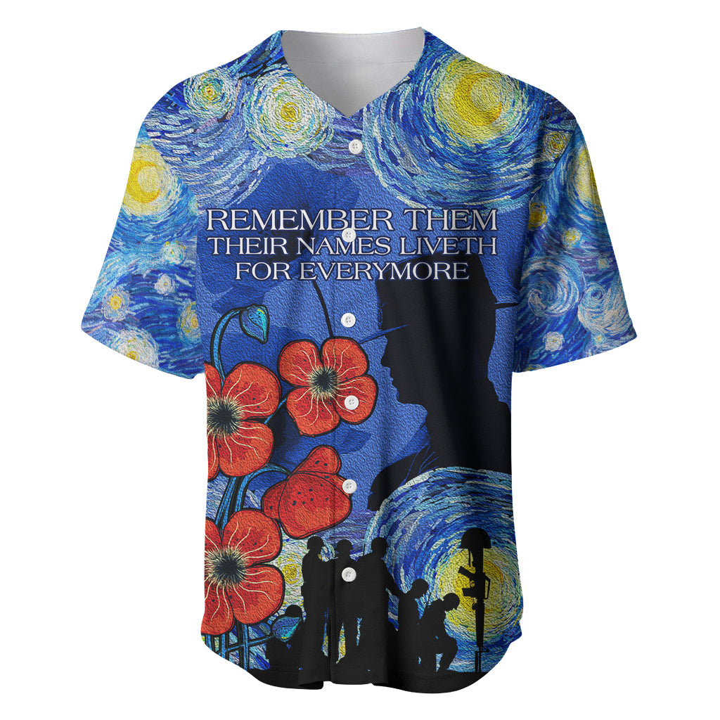 Remember Them ANZAC day Baseball Jersey Soldier In Starry Night Oil Paint Style