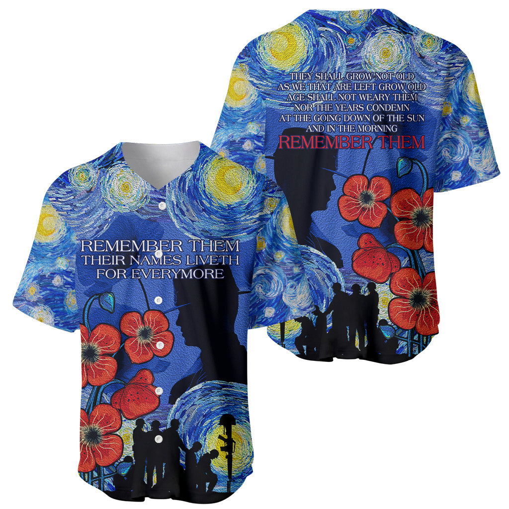 Remember Them ANZAC day Baseball Jersey Soldier In Starry Night Oil Paint Style