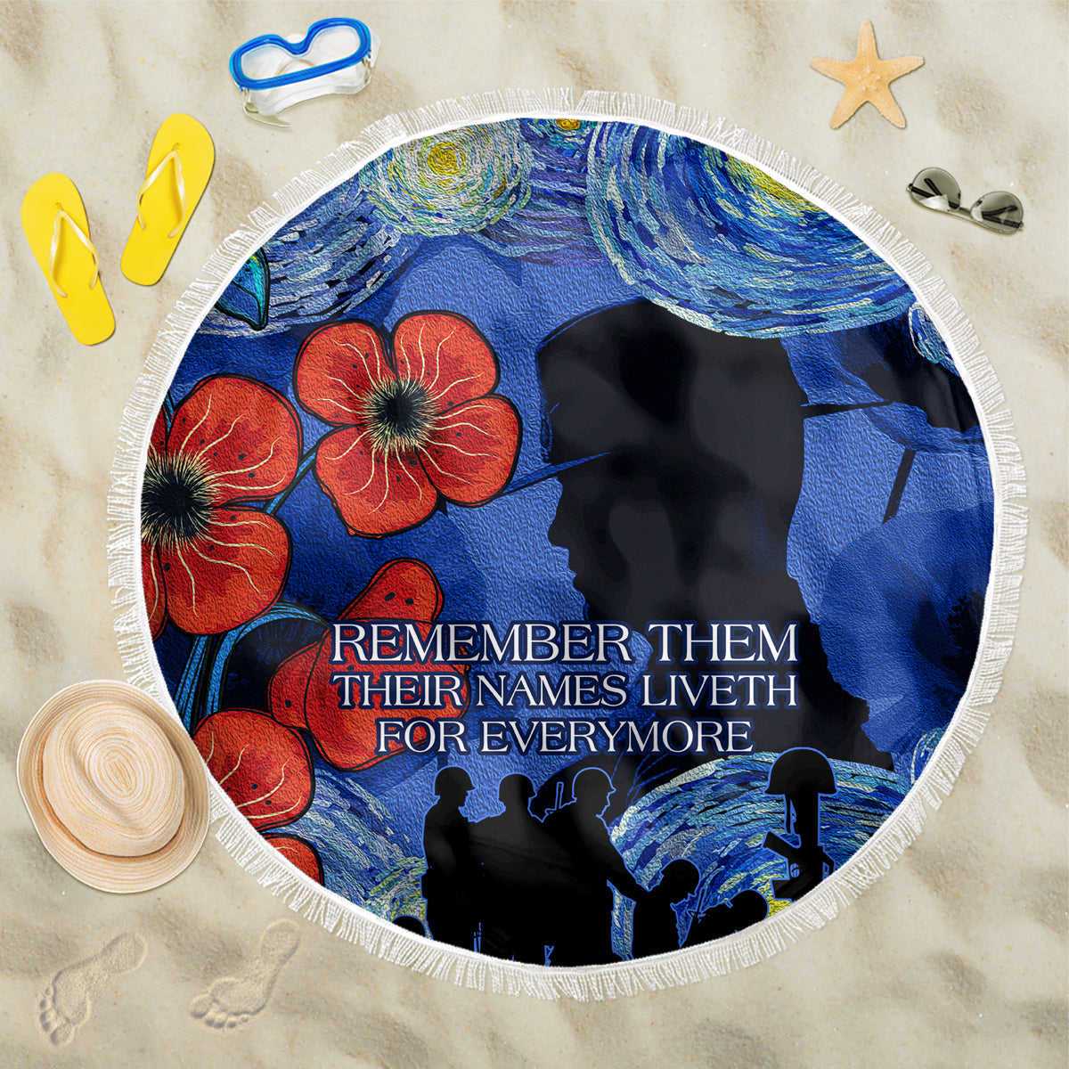 Remember Them ANZAC day Beach Blanket Soldier In Starry Night Oil Paint Style