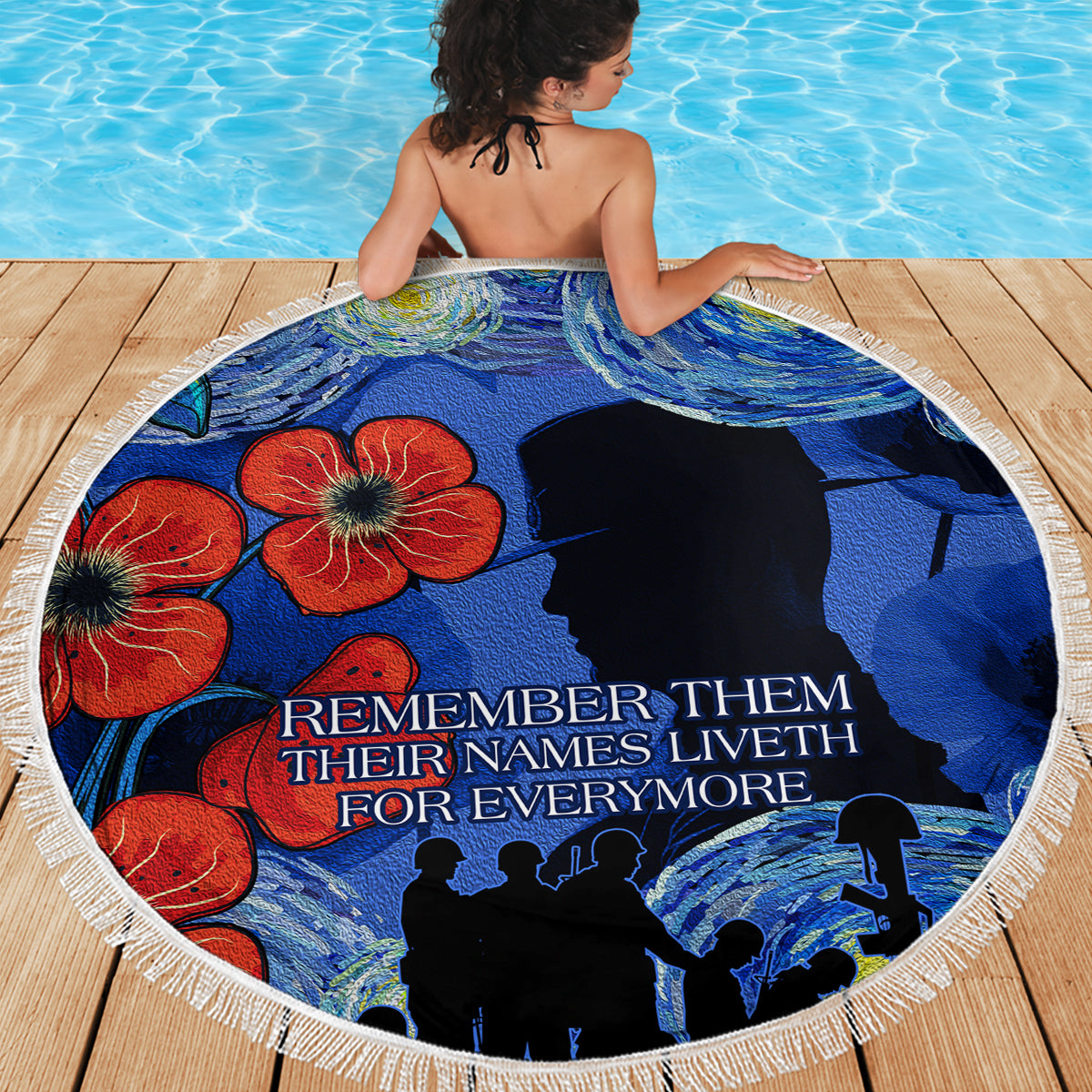 Remember Them ANZAC day Beach Blanket Soldier In Starry Night Oil Paint Style