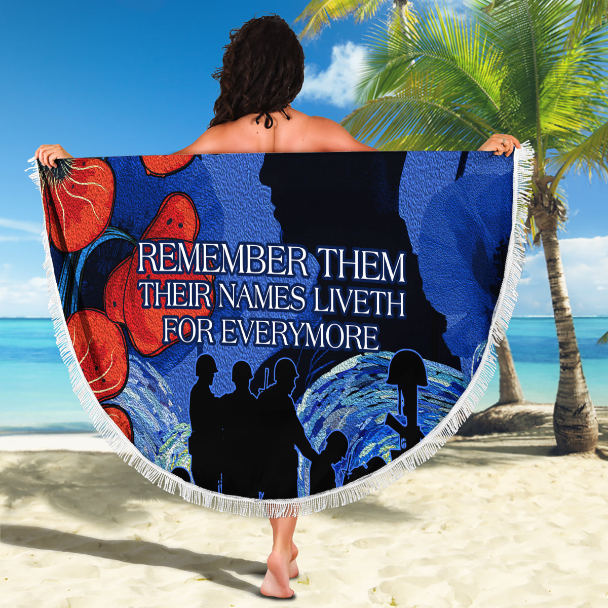 Remember Them ANZAC day Beach Blanket Soldier In Starry Night Oil Paint Style