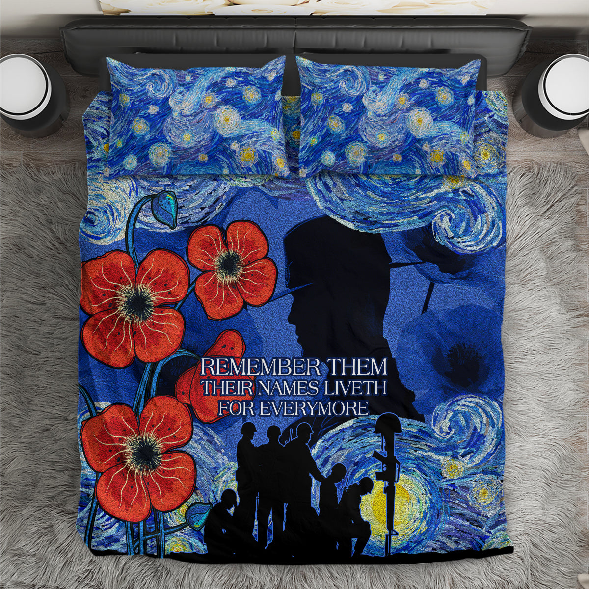 Remember Them ANZAC day Bedding Set Soldier In Starry Night Oil Paint Style