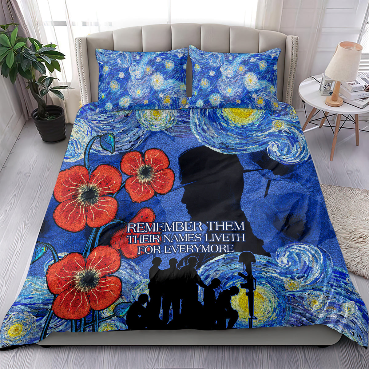 Remember Them ANZAC day Bedding Set Soldier In Starry Night Oil Paint Style