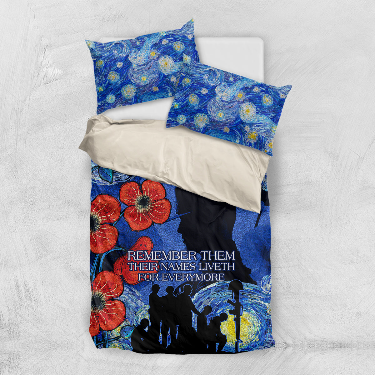 Remember Them ANZAC day Bedding Set Soldier In Starry Night Oil Paint Style