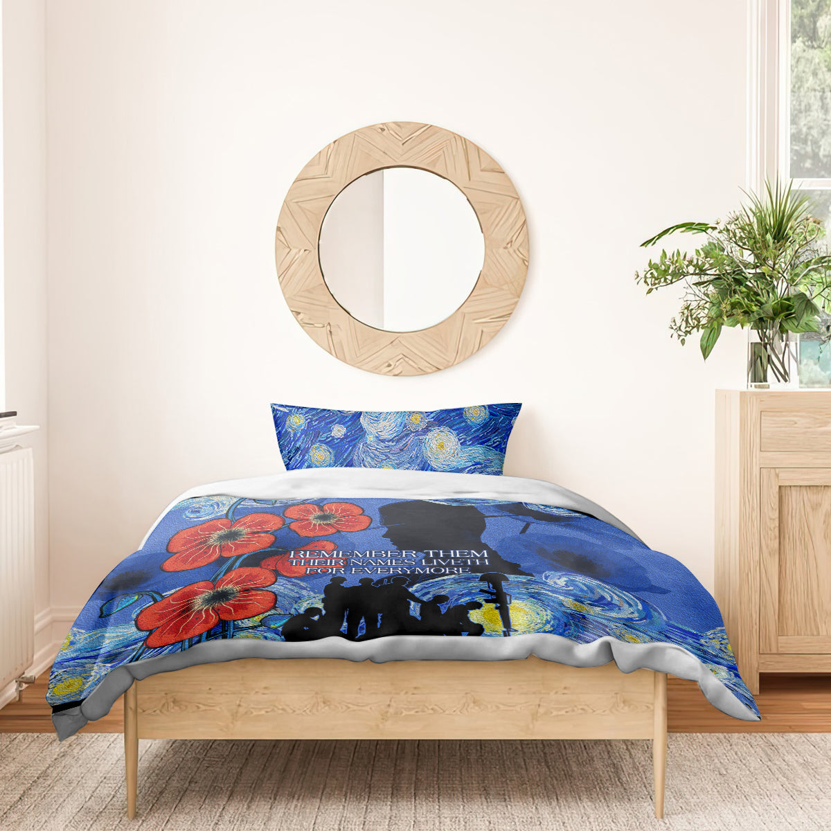 Remember Them ANZAC day Bedding Set Soldier In Starry Night Oil Paint Style