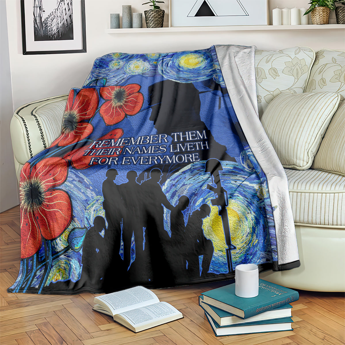 Remember Them ANZAC day Blanket Soldier In Starry Night Oil Paint Style