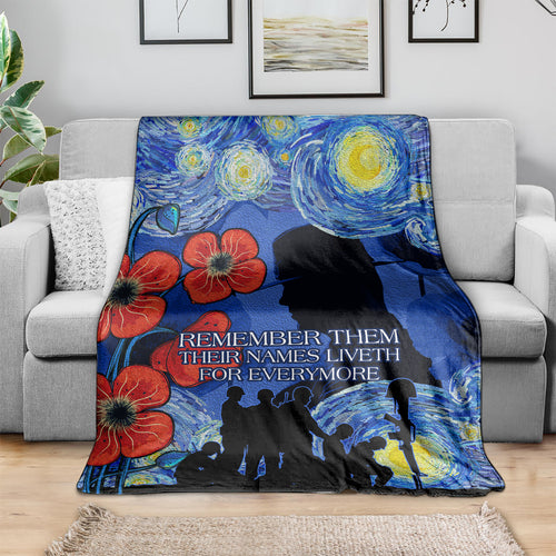 Remember Them ANZAC day Blanket Soldier In Starry Night Oil Paint Style