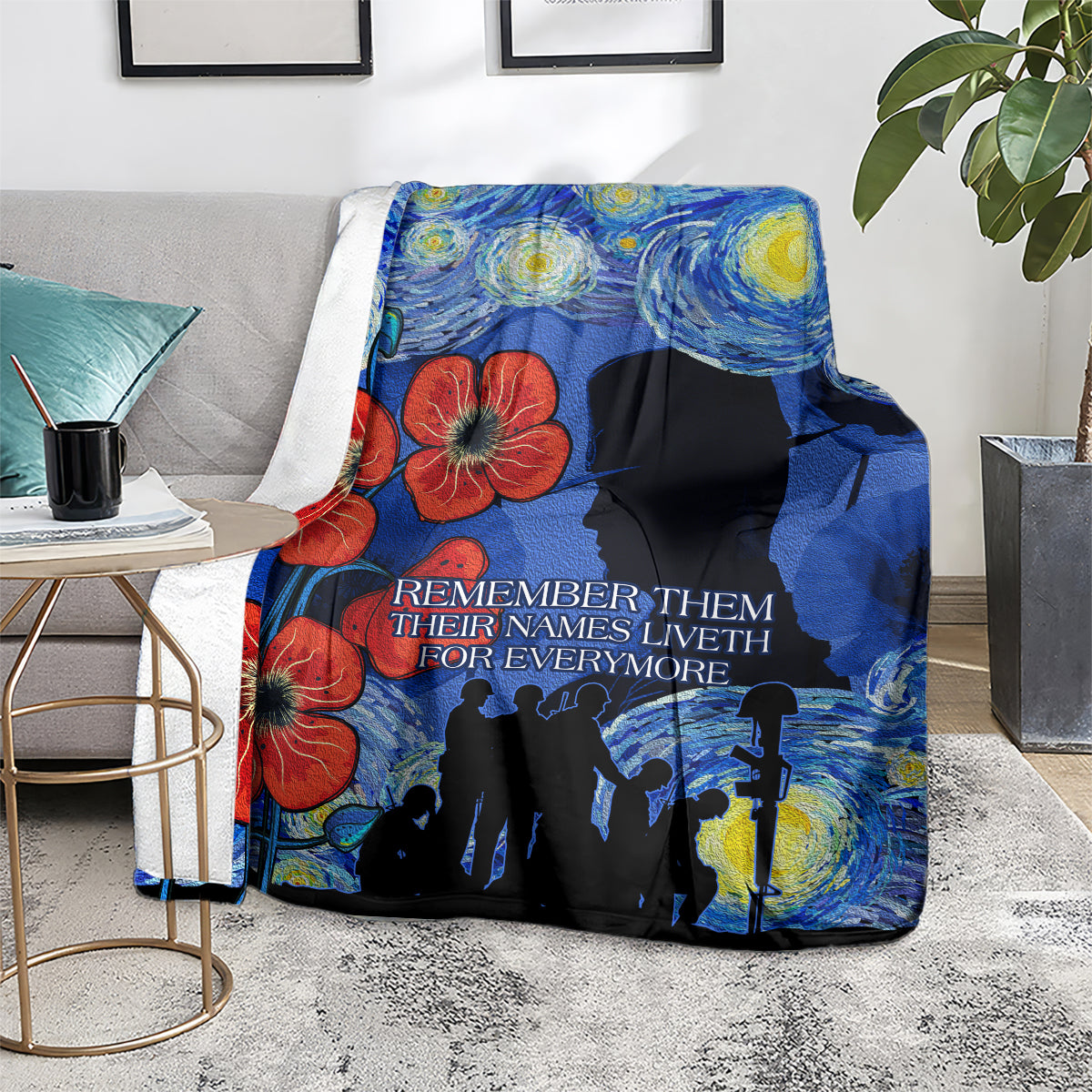 Remember Them ANZAC day Blanket Soldier In Starry Night Oil Paint Style