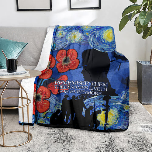 Remember Them ANZAC day Blanket Soldier In Starry Night Oil Paint Style