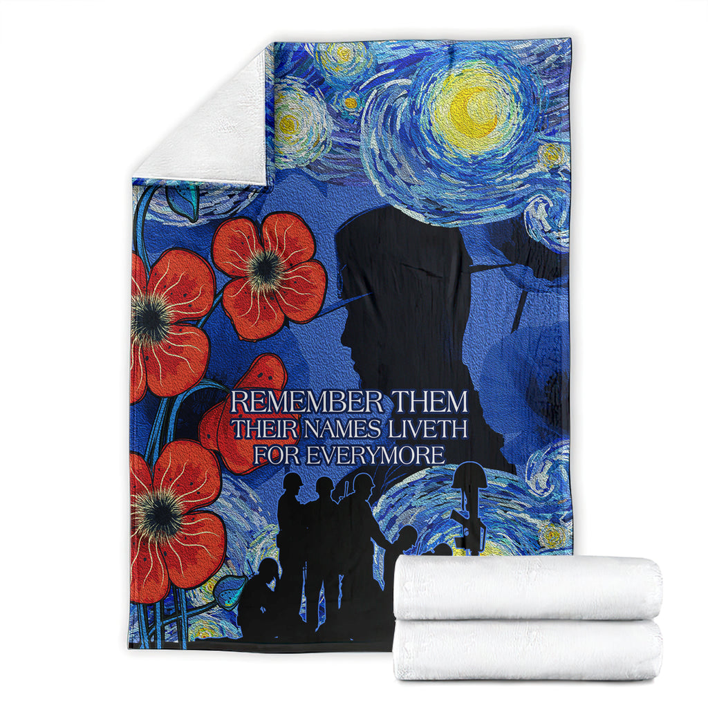 Remember Them ANZAC day Blanket Soldier In Starry Night Oil Paint Style