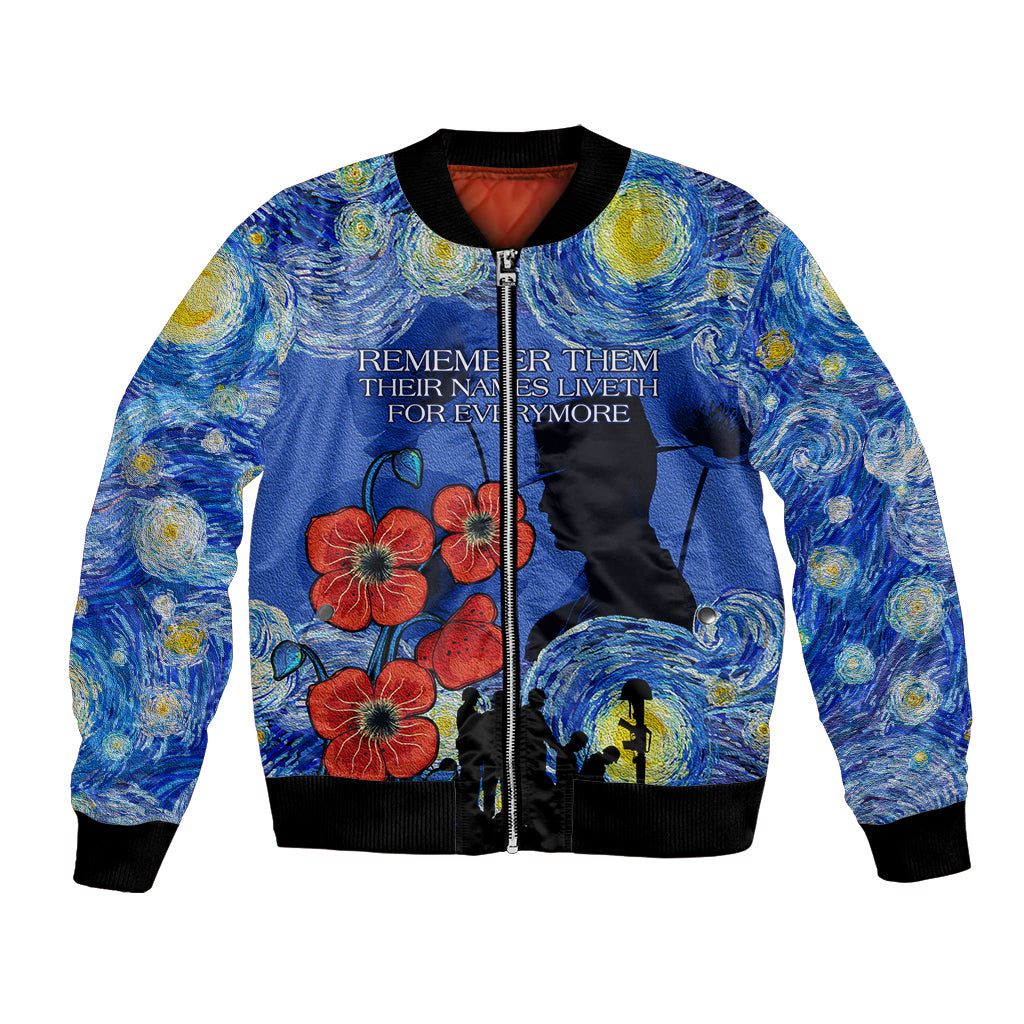 Remember Them ANZAC day Bomber Jacket Soldier In Starry Night Oil Paint Style