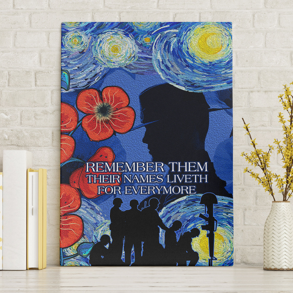 Remember Them ANZAC day Canvas Wall Art Soldier In Starry Night Oil Paint Style