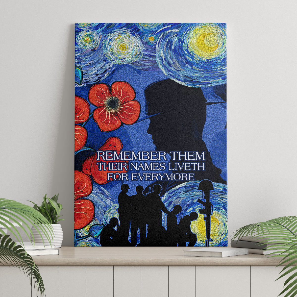 Remember Them ANZAC day Canvas Wall Art Soldier In Starry Night Oil Paint Style
