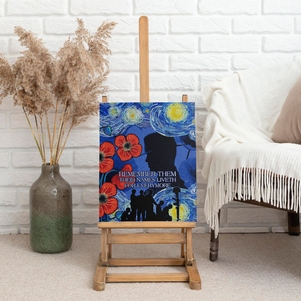 Remember Them ANZAC day Canvas Wall Art Soldier In Starry Night Oil Paint Style