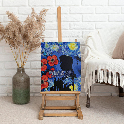 Remember Them ANZAC day Canvas Wall Art Soldier In Starry Night Oil Paint Style