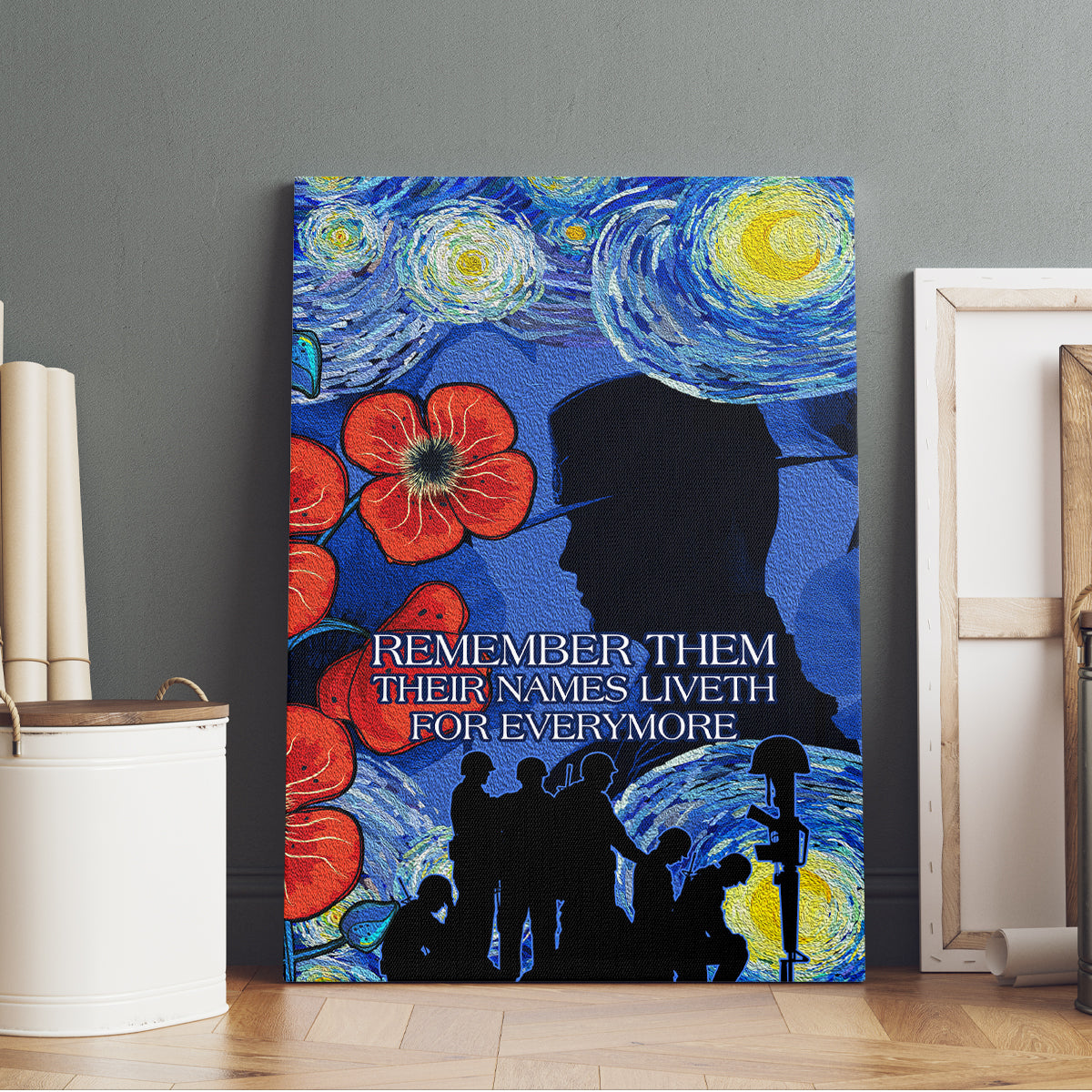 Remember Them ANZAC day Canvas Wall Art Soldier In Starry Night Oil Paint Style