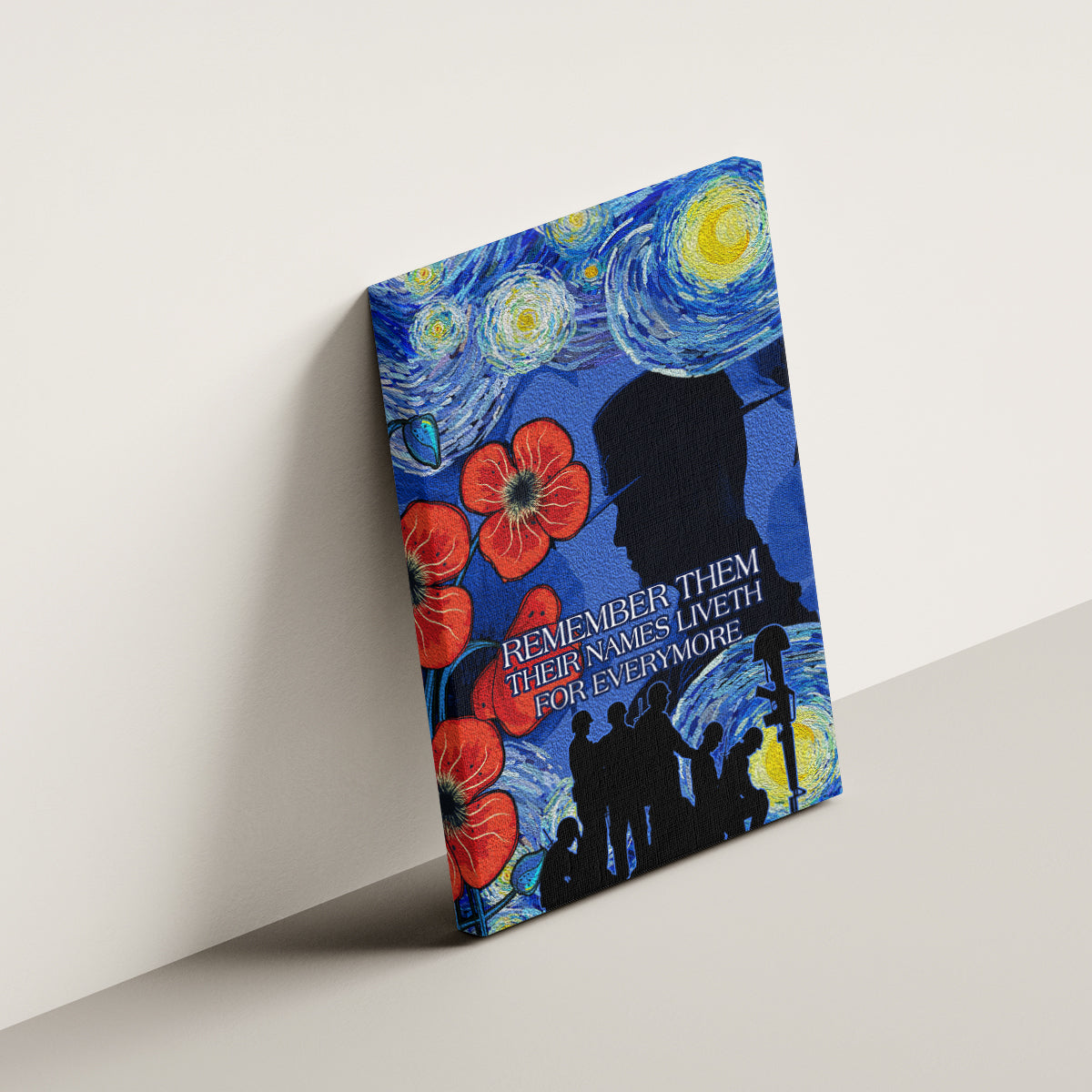 Remember Them ANZAC day Canvas Wall Art Soldier In Starry Night Oil Paint Style