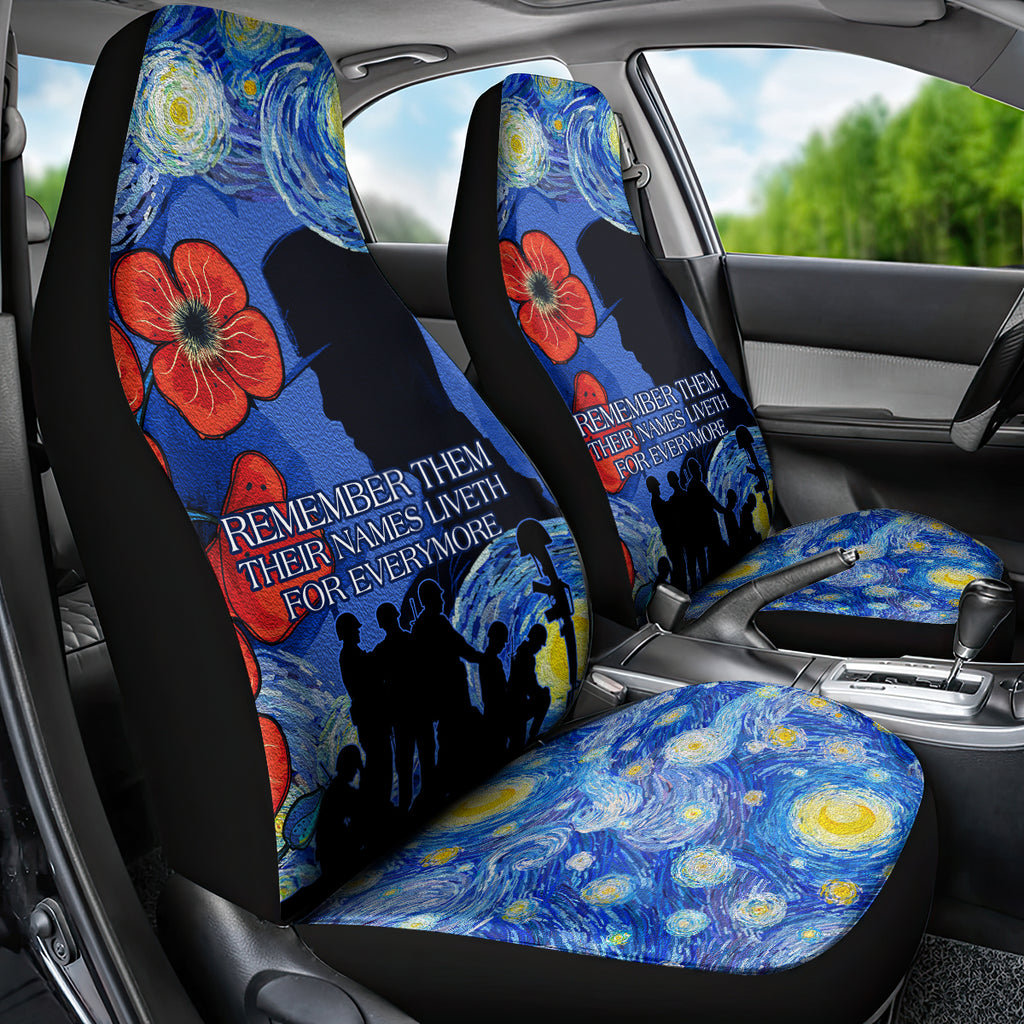 Remember Them ANZAC day Car Seat Cover Soldier In Starry Night Oil Paint Style