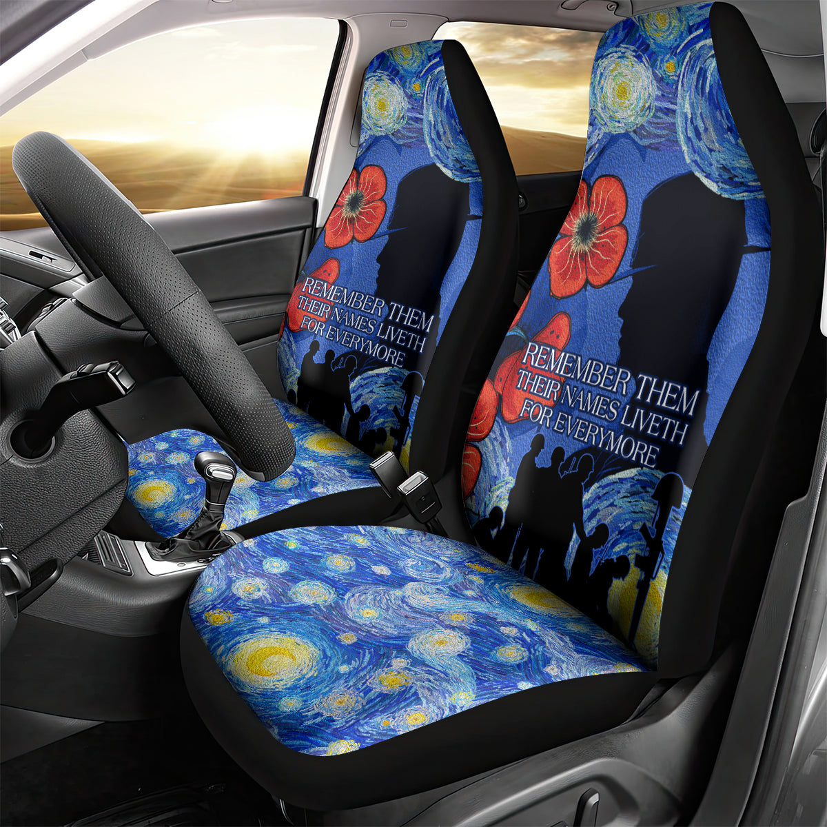 Remember Them ANZAC day Car Seat Cover Soldier In Starry Night Oil Paint Style