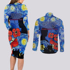 Remember Them ANZAC day Couples Matching Long Sleeve Bodycon Dress and Long Sleeve Button Shirt Soldier In Starry Night Oil Paint Style