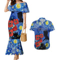 Remember Them ANZAC day Couples Matching Mermaid Dress and Hawaiian Shirt Soldier In Starry Night Oil Paint Style
