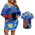 Remember Them ANZAC day Couples Matching Off Shoulder Short Dress and Hawaiian Shirt Soldier In Starry Night Oil Paint Style