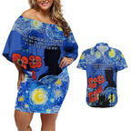 Remember Them ANZAC day Couples Matching Off Shoulder Short Dress and Hawaiian Shirt Soldier In Starry Night Oil Paint Style