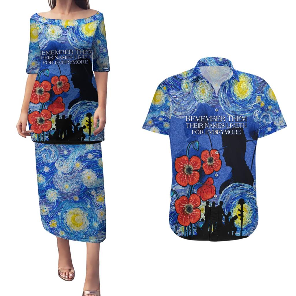 Remember Them ANZAC day Couples Matching Puletasi and Hawaiian Shirt Soldier In Starry Night Oil Paint Style